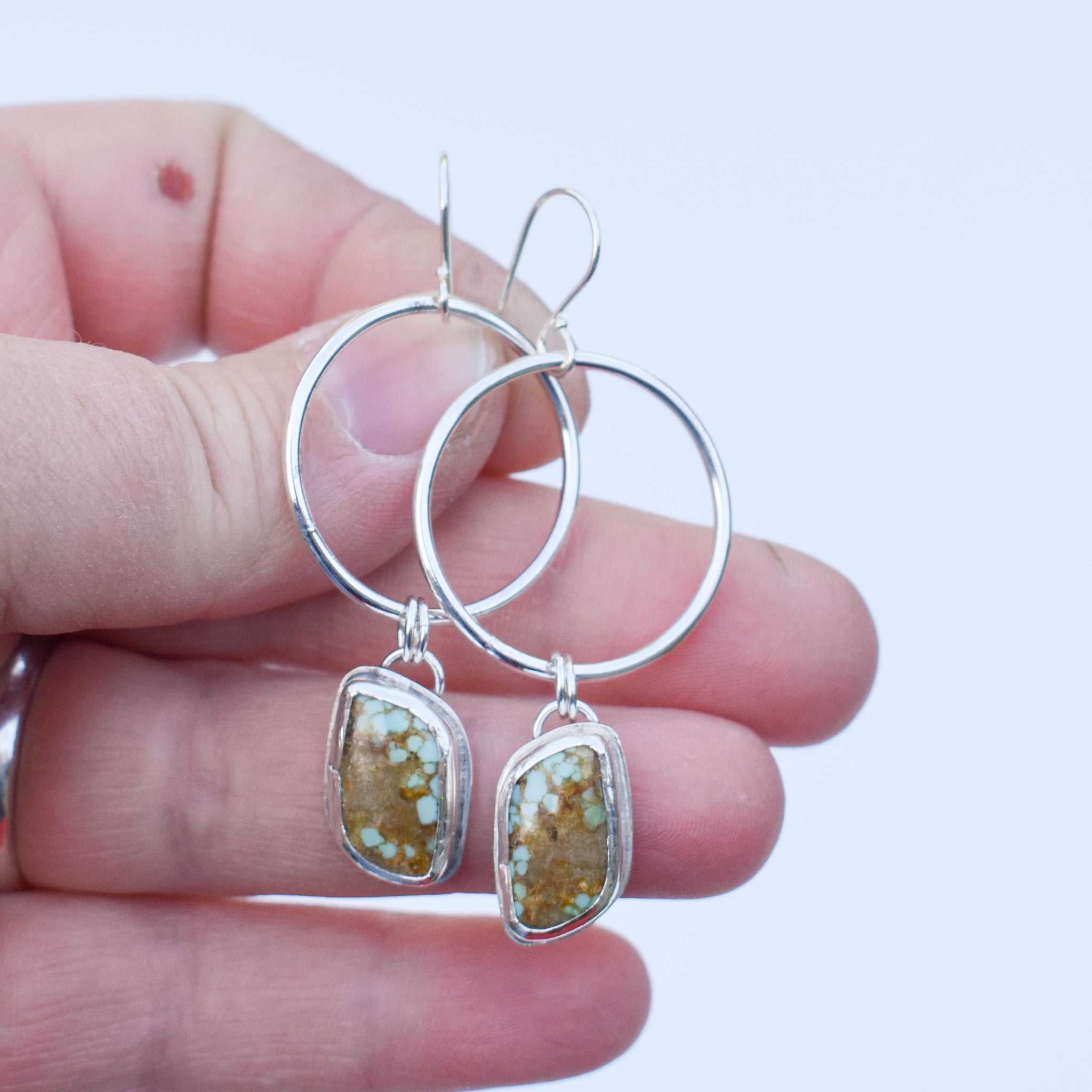 #8 Turquoise on Sterling Hoop Earrings