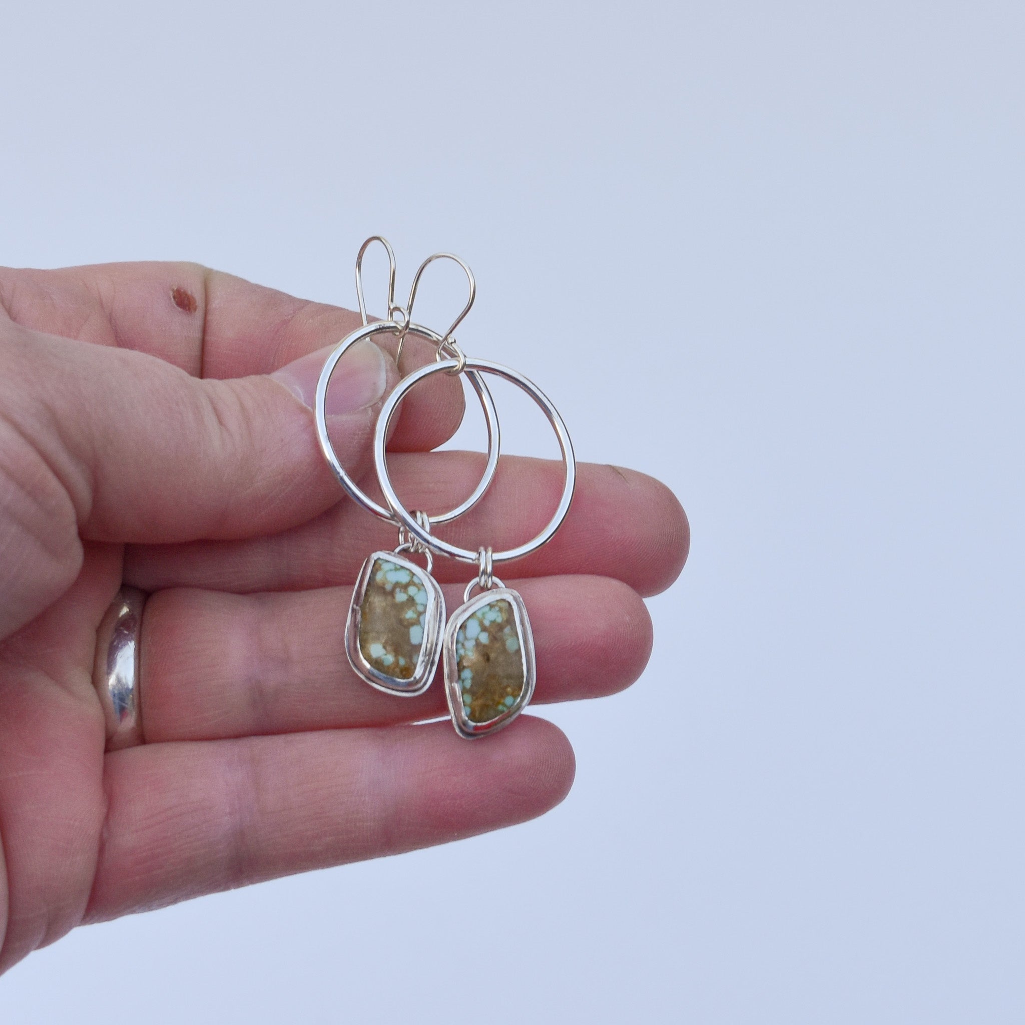 #8 Turquoise on Sterling Hoop Earrings