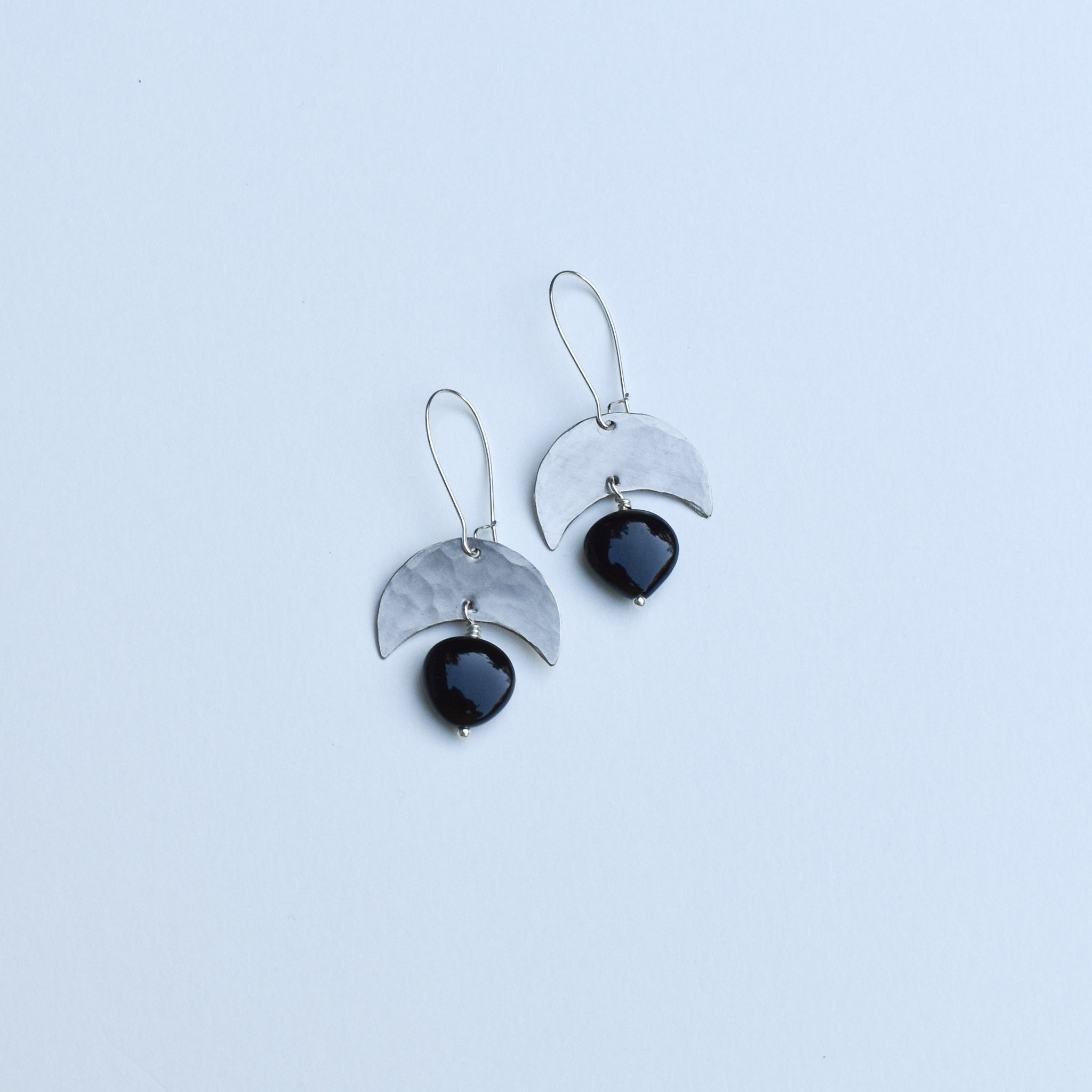 Crescent + Stone- nickel silver & onyx