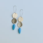 Load image into Gallery viewer, Double Moon + Stone- brass &amp; turquoise
