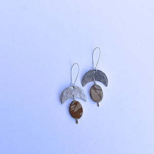 Crescent + Stone - nickel silver & picture jasper