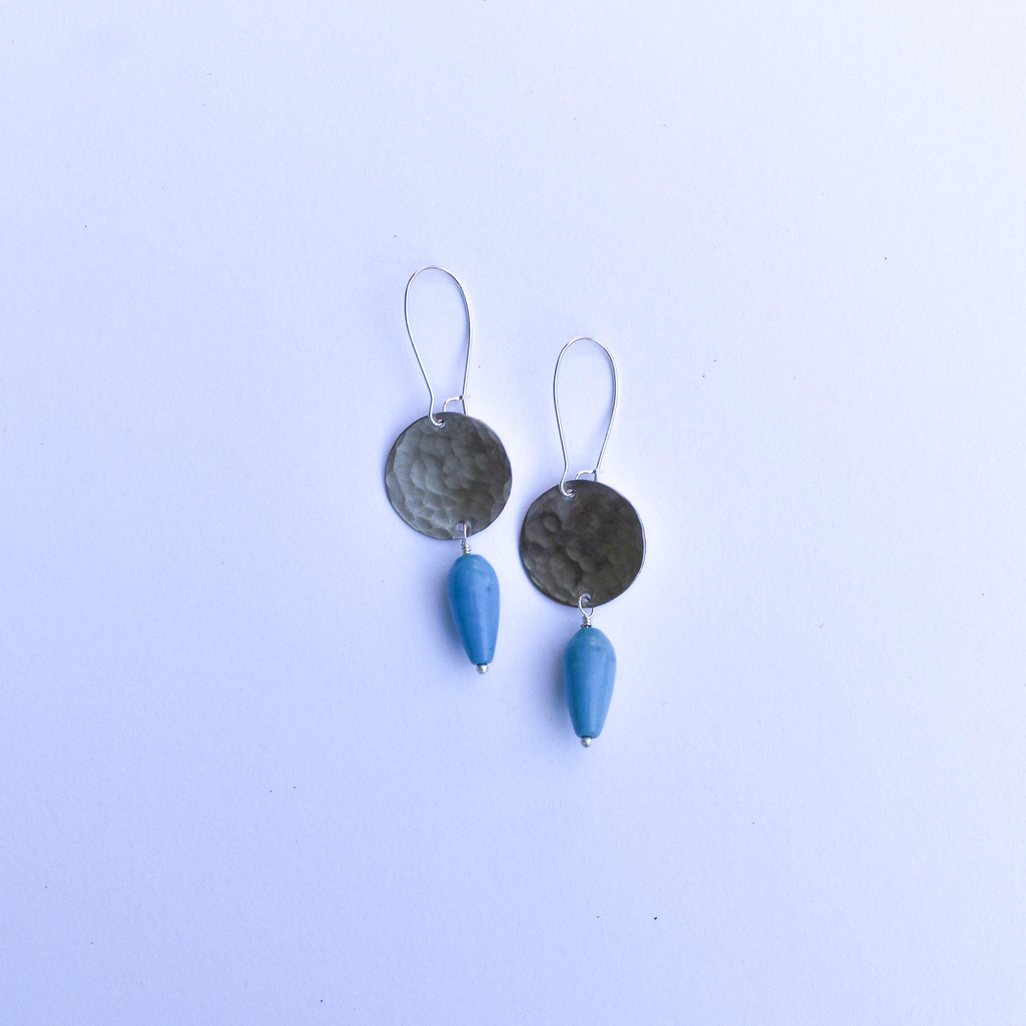 Tiny Moon + Drop Earrings - nickel silver & turquoise