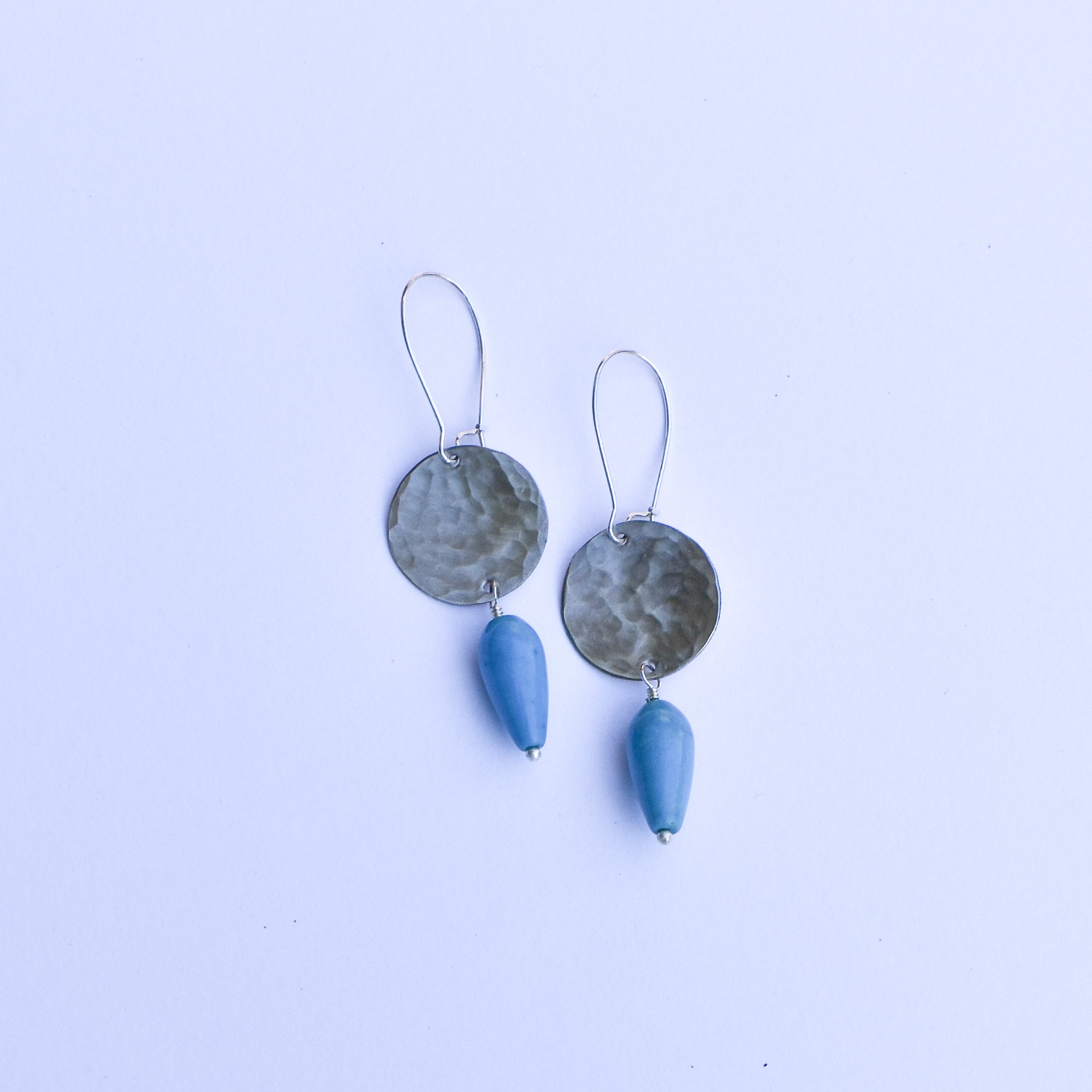 Tiny Moon + Drop Earrings - nickel silver & turquoise