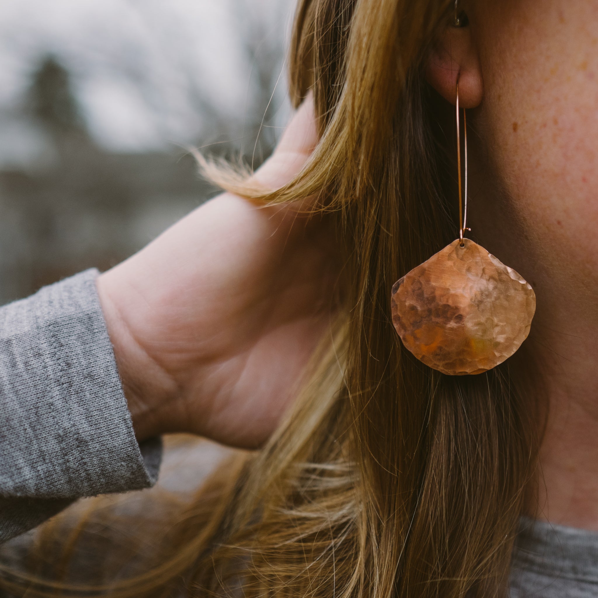 Moon Drop Earrings in Copper